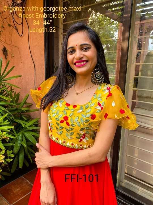 Post image 🌸 Feel the Fabrics by FFI 🌸

*Butterfly Dress*
Life is so colourful, cant wait to paint yours💃🏻💃🏻 A gorgeous falling georgotee material enhanced with organza Embroidery for chic style! Cute and contemporary this maxi hides your curves!

Code: FFI-101
Price: 1499 /-(free ship)

*BOOK NOW*