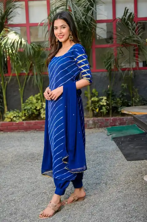 Blue Georgette Readymade Pant Style Suit 223449