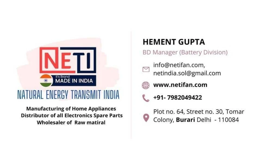 Visiting card store images of Natural Energy Transmit India