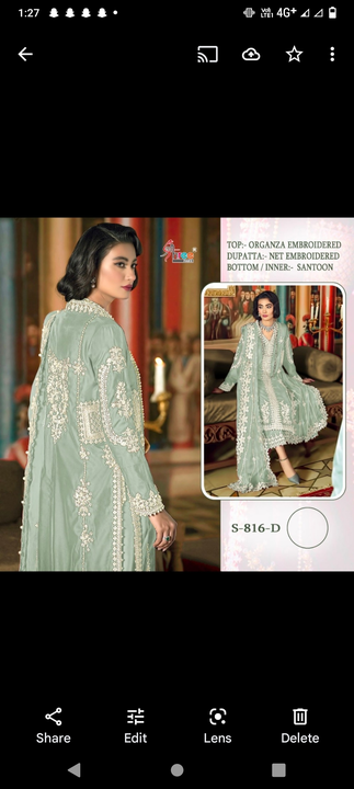 Orgenza embroided suit with embroided dupatta uploaded by business on 8/5/2023