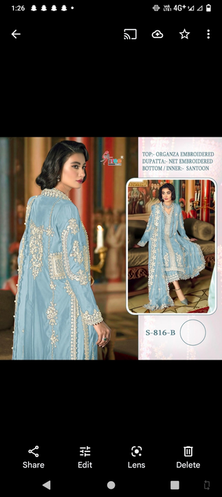 Orgenza embroided suit with embroided dupatta uploaded by Trendy fashion  on 8/5/2023
