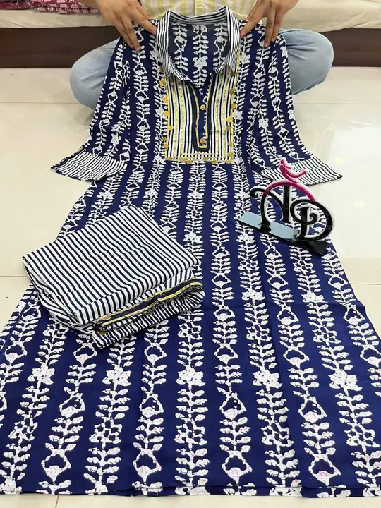 😍 *PATHANI SET* 😍

*Artical Details*
👗 *Pure REYON Fabric Printed Kurti Worked With Gotta Lace, + uploaded by Villa outfit on 8/6/2023