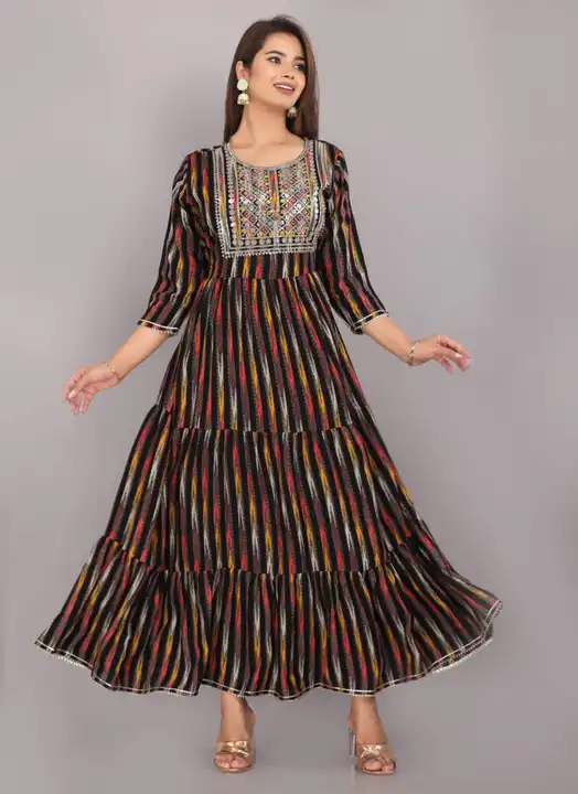 Multicolored prints  Rayon Blend Febric party wear full long gown uploaded by SHREE RADHE FASHION on 8/6/2023