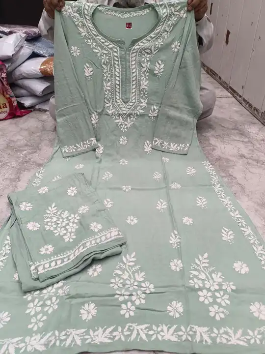 Rayon chikankari plazzo suit uploaded by Wahid & sons chikan arts on 8/6/2023