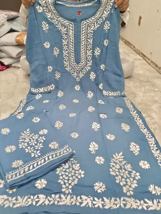Rayon chikankari plazzo suit  uploaded by Wahid & sons chikan arts on 8/6/2023