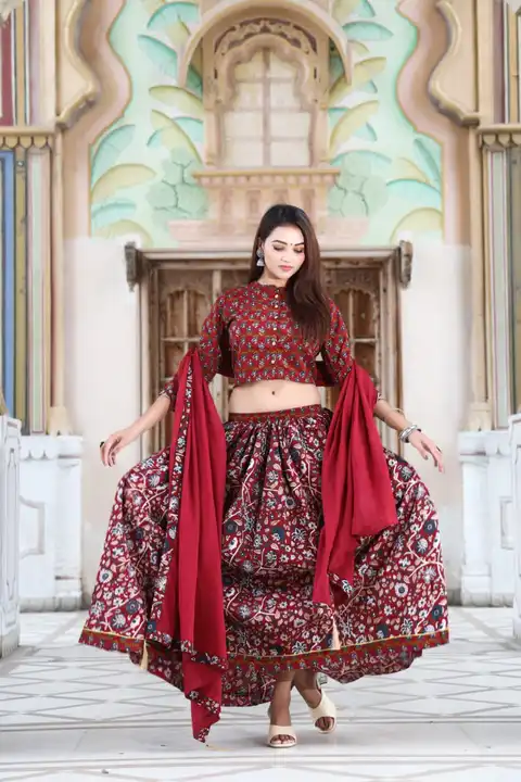Presenting HandCrafted Printed and plain Designer Top & Skirt with Mulmul Dupatta.* 

 Chaniya_choli uploaded by business on 8/6/2023
