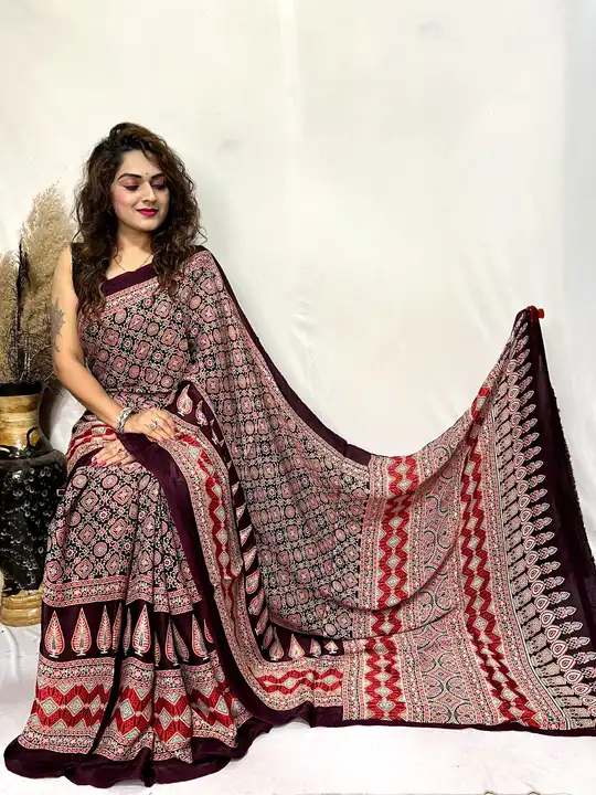 Modal silk ajrakh print saree uploaded by Arihant Bandhani's on 8/6/2023