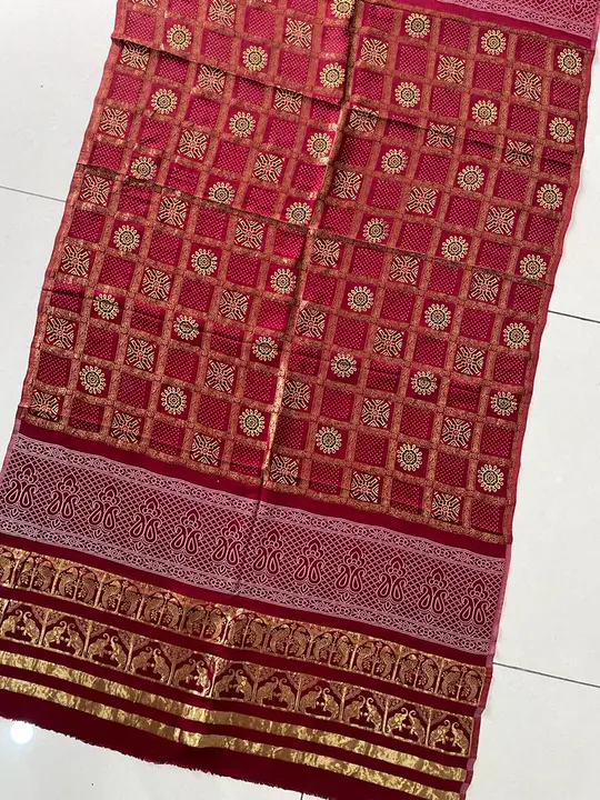 Post image Modal silk natural ajrakh print dupatta nakshi border. For orders and bookings pls watsapp or contact on 91 9898068999