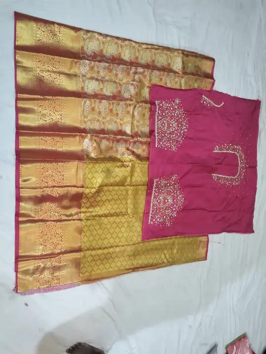 Kanchivaram Onegram gold sarees with maggam work 984534552 uploaded by Chandini fashion on 8/7/2023