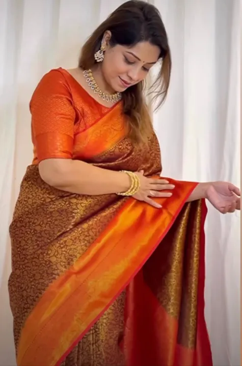 Rich pallu with allovar golden zari weaving design saree  uploaded by Dhananjay Creations Pvt Ltd. on 8/7/2023