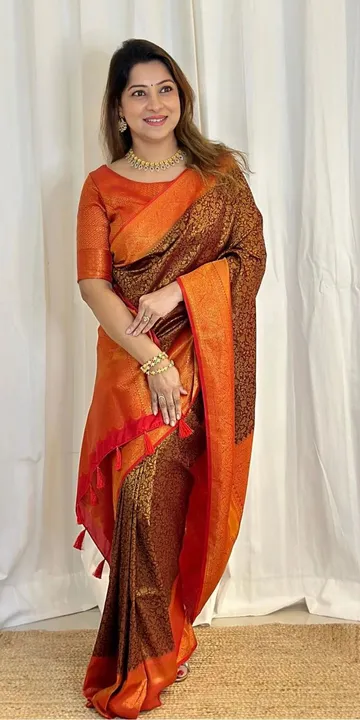 Rich pallu with allovar golden zari weaving design saree  uploaded by Dhananjay Creations Pvt Ltd. on 8/7/2023