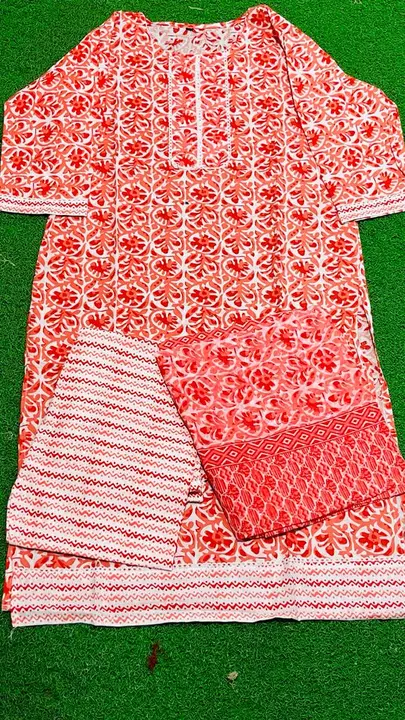Cotton 92*80 kurti pent duptta set uploaded by Jain suvidhi creations on 8/7/2023