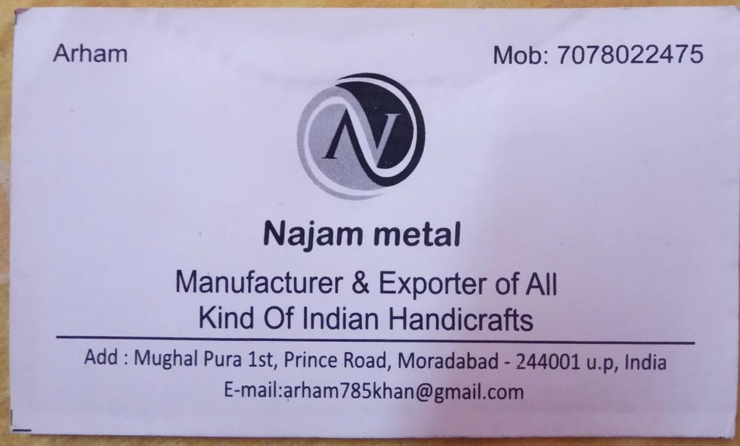 Visiting card store images of Najam metal