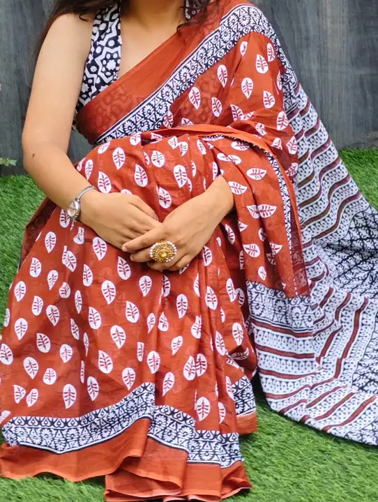 Hend block printed cotton Saree uploaded by NR Collection on 8/7/2023