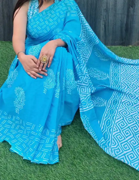 Hend block printed cotton Saree uploaded by NR Collection on 8/7/2023