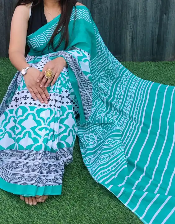 Hend block printed cotton Malmal Sarees  uploaded by NR Collection on 8/7/2023