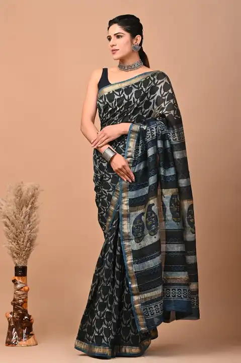 Bagru hend block Printed Maheshwari silk sarees  uploaded by NR Collection on 8/7/2023
