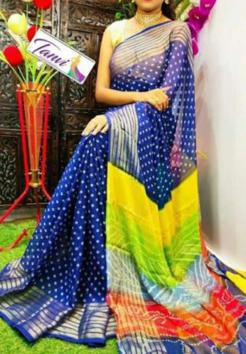 Chiffon Bhandhani Saree With Blouse uploaded by Dress Warld  on 8/7/2023