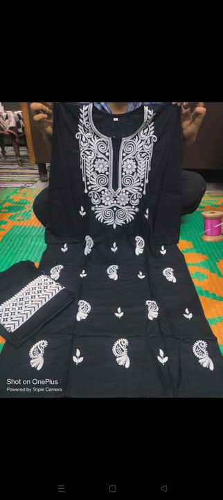 Lucknowi Chikankari Rayon Cotton Kurti Plazo Machine Embroidery Set  uploaded by Lucknowi_Nizami_Fashion on 8/7/2023