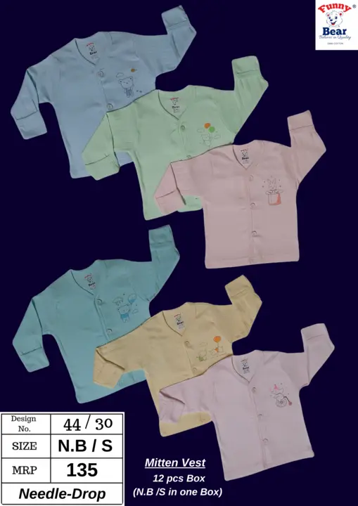 Funny Bear 100% Cotton for Baby Boys & Girls Casual Mitten F/Open Vest uploaded by Priya Hosiery  on 8/8/2023