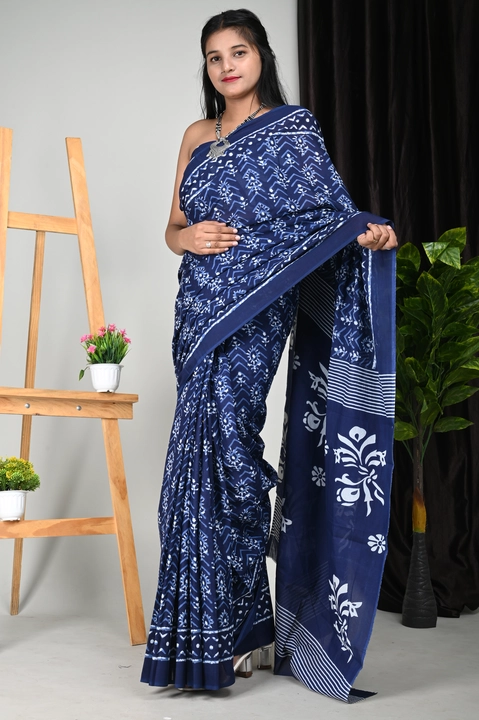 Cotton mul mul hand block saree  uploaded by business on 8/8/2023