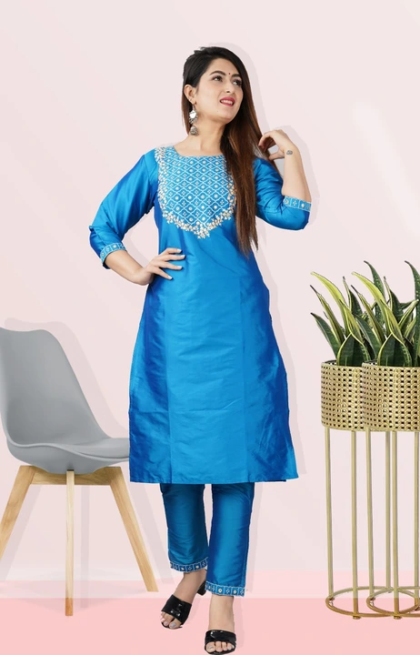 Women Art Silk kurta and Pant Set uploaded by Dhara Trends on 8/8/2023