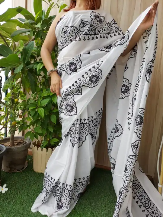 Pure cotton hand block print mulmul saree with blouse  uploaded by Bagru Hand Block Print Jaipur  on 8/8/2023