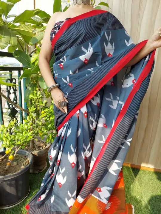 Pure cotton hand block print mulmul saree with blouse  uploaded by Bagru Hand Block Print Jaipur  on 8/8/2023