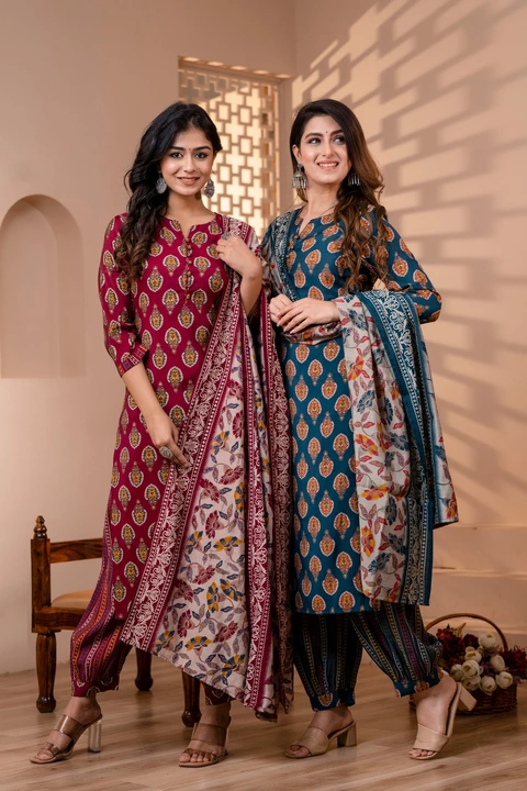 Kurti with Afghani Bottom and Dupatta uploaded by business on 8/8/2023