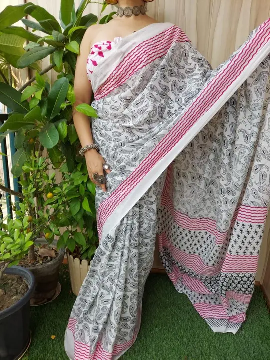 Pure cotton hand block print mulmul saree with blouse  uploaded by Bagru Hand Block Print Jaipur  on 8/8/2023