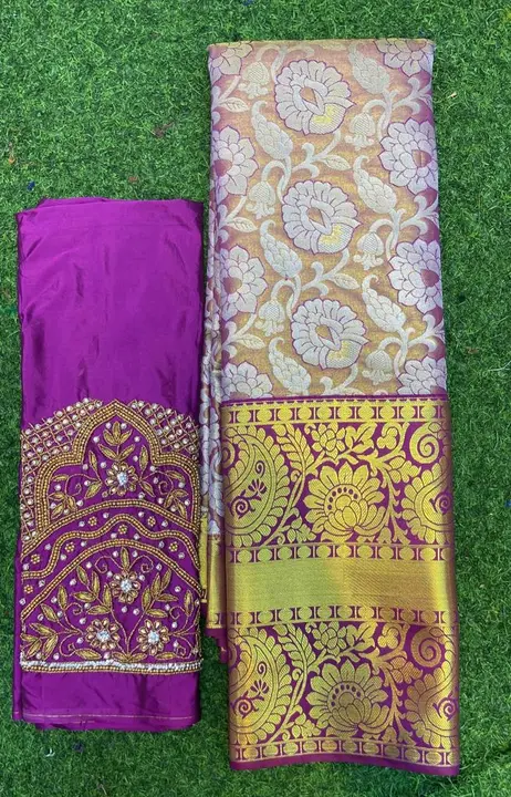 One gram gold pattu saree with maggam work 9848534552 uploaded by Chandini fashion on 8/8/2023