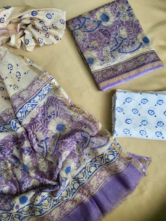 Beautiful tradition
Hand block print  chanderi silk suit  
Top       chanderi 2.5
Duptta  chanderi 2 uploaded by Saiba hand block on 8/9/2023