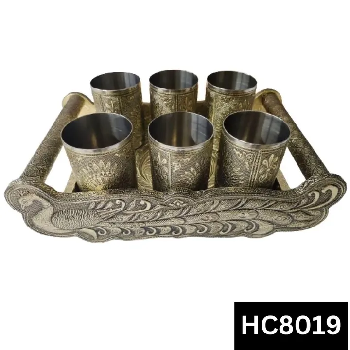 Handicraft wooden tray with 6 pcs glass set with cash On delivery Available  uploaded by business on 8/9/2023