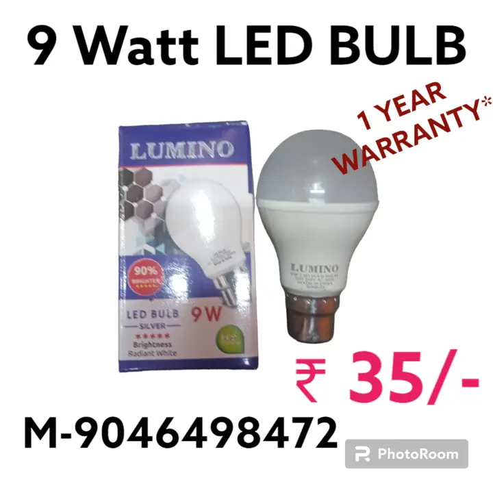 Post image Wholesale Price only 35/-
Last 52 psc Stock Available.
9 watt Driver Led Bulb (1 Year Full Replacement Warranty)