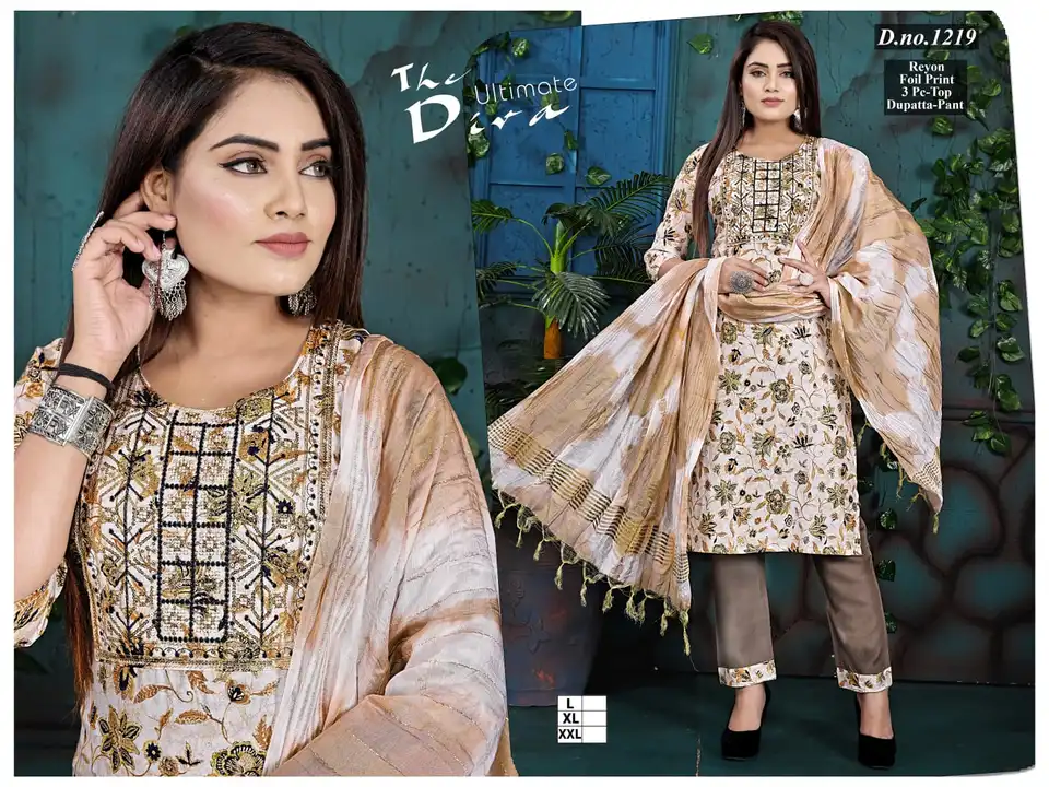 Fancy Rayon Foil Print kurti set  uploaded by Kaswa Creation on 8/9/2023