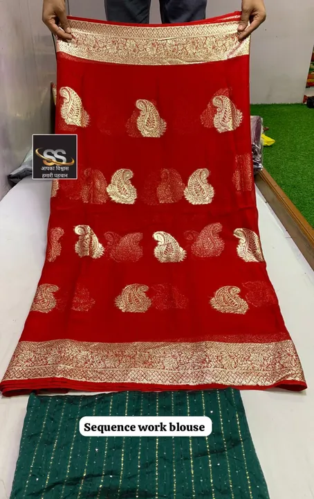 *New Arrival*  +*For Red Color lover *  Pure Viscose Georgette with MX  Zari Full Saree Heavy border uploaded by Marwadi Businessmen on 8/9/2023