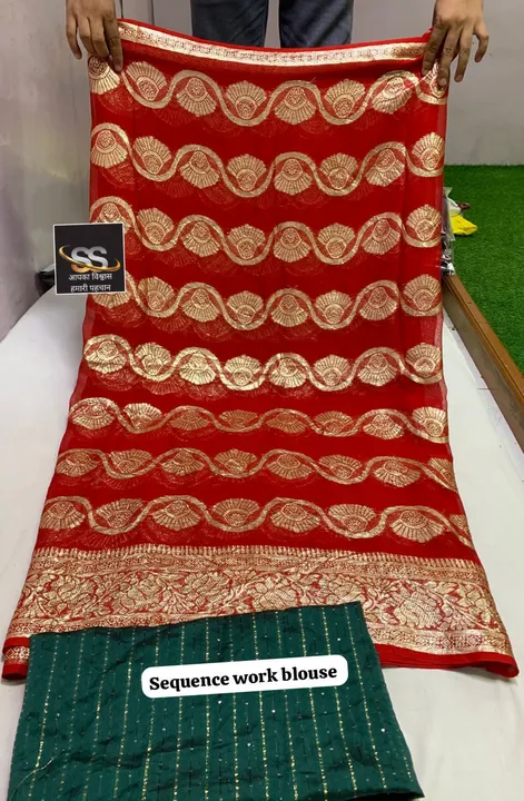 *New Arrival*  +*For Red Color lover *  Pure Viscose Georgette with MX  Zari Full Saree Heavy border uploaded by Marwadi Businessmen on 8/9/2023