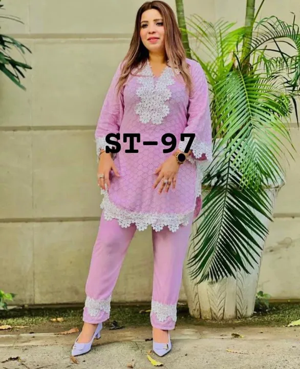 NEW DESIGNER PARTY WEAR FANCY CHIFLEY EMBROIDERY TOP-PENT uploaded by business on 8/9/2023