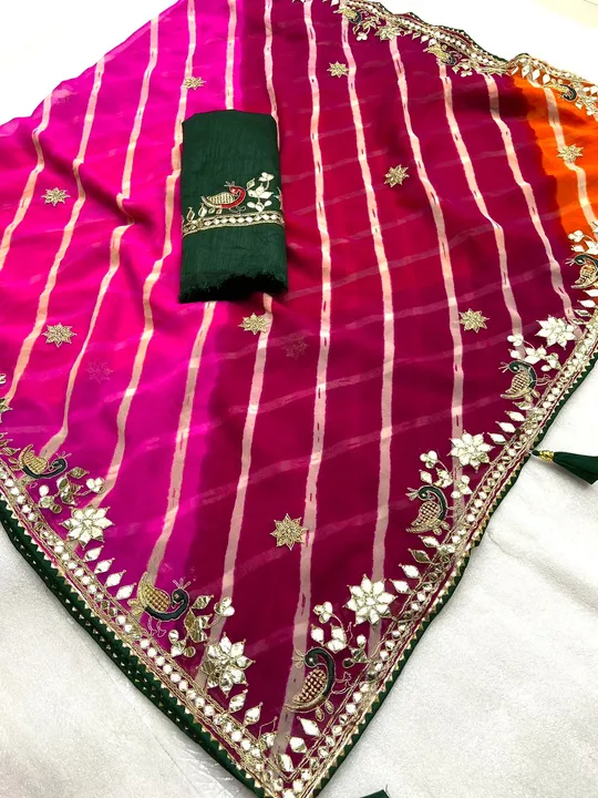 New launch 

*shaded multi color lehriya c-pallu peocock *

Fabric nd detail. :—- *heavy shaded mult uploaded by business on 8/9/2023
