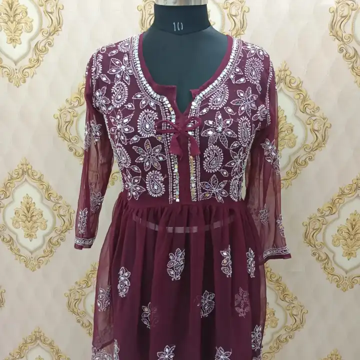 Chikankari short gown with mirror 😍😍 uploaded by business on 8/9/2023