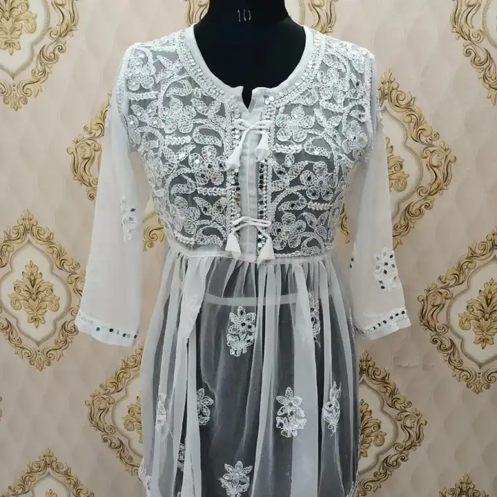 Chikankari short gown with mirror 😍😍 uploaded by Sri shyam chikan on 8/9/2023