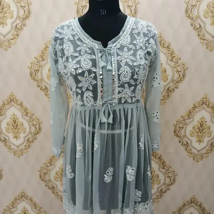 Chikankari short gown with mirror 😍😍 uploaded by Sri shyam chikan on 8/9/2023