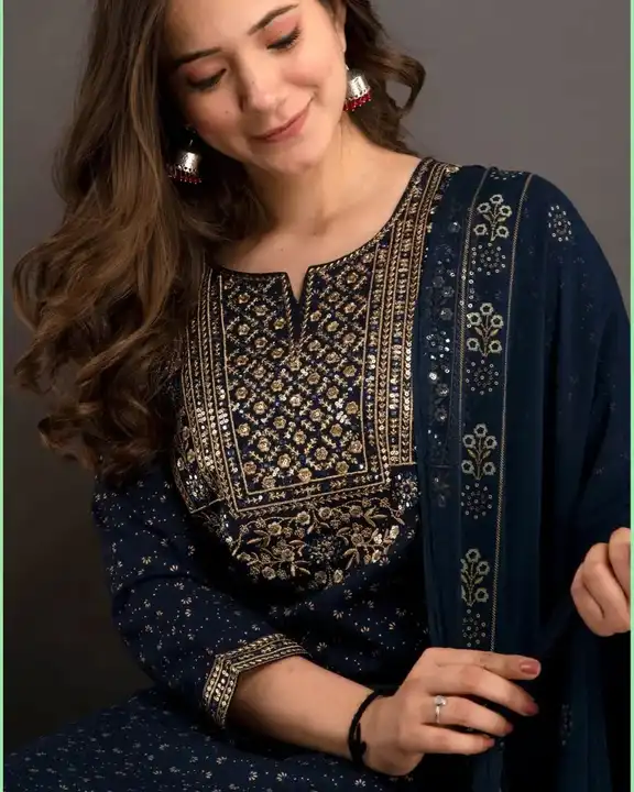 Beautiful designer kurti with pant and dupatta uploaded by business on 8/10/2023