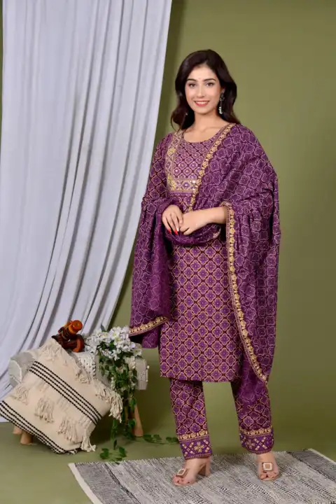 Anar-141BF heavy embroidery rayon kurti with pant and dupatta uploaded by Classic Collection on 8/10/2023