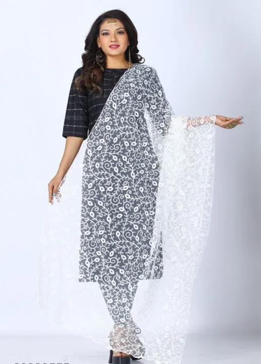 White embroidered net dupatta  uploaded by Miss Lady Fashion on 8/10/2023