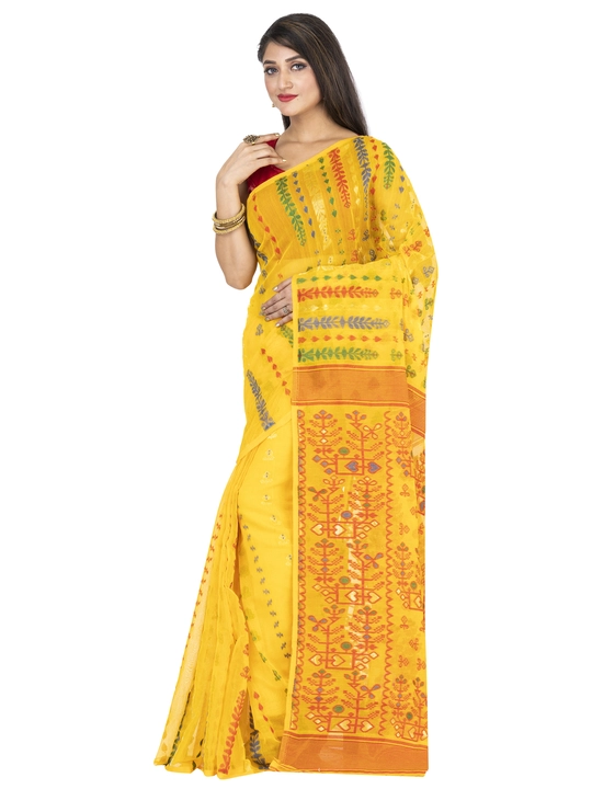 Hibj jamdani saree Yellow Red uploaded by Hiluxe Textiles on 8/10/2023