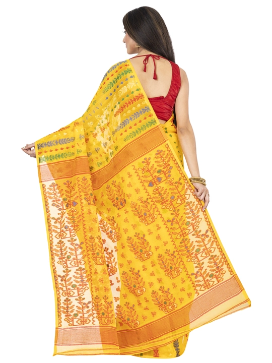 Hibj jamdani saree Yellow Red uploaded by Hiluxe Textiles on 8/10/2023
