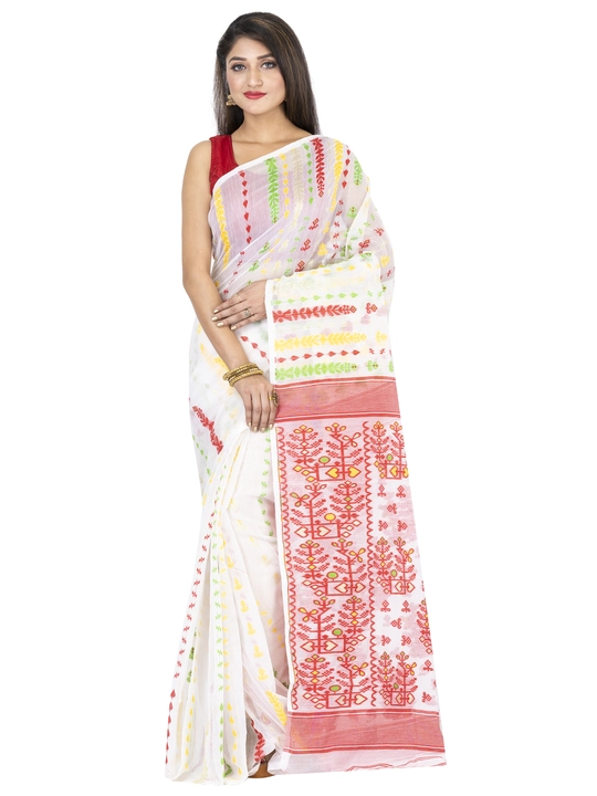 Hjbj jamdani saree white red uploaded by business on 8/10/2023