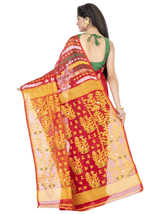 Hjbj Jamdani Saree Red Yellow uploaded by Hiluxe Textiles on 8/10/2023