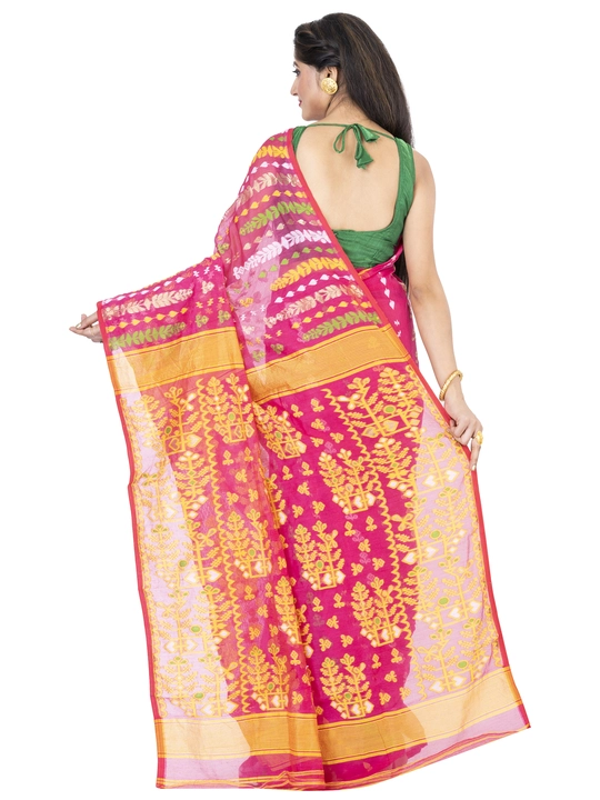 Hjbj Jamdani Saree Rani Yellow uploaded by Hiluxe Textiles on 8/10/2023